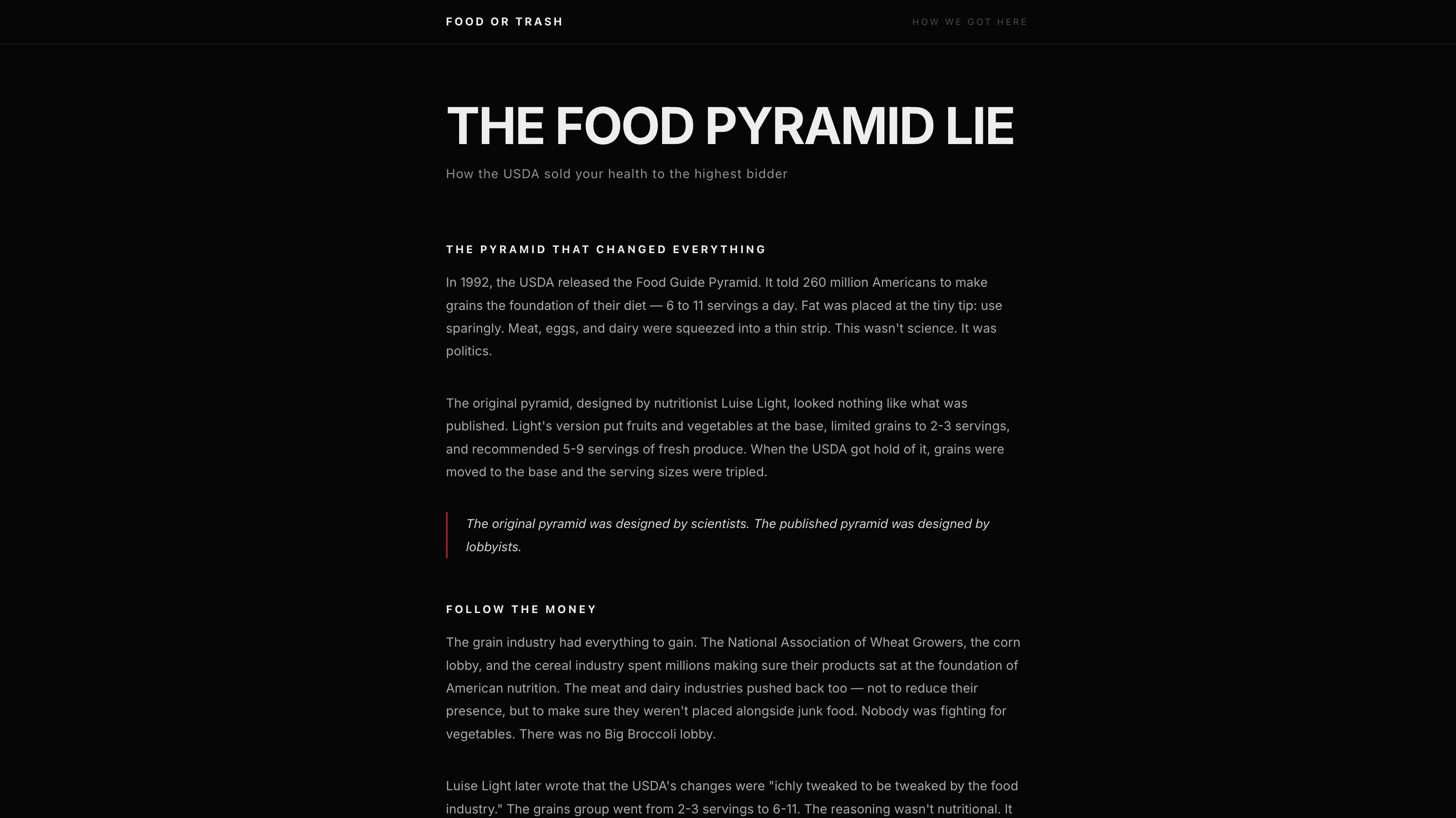 Essays that explain the scoring heuristics and the nutrition history behind them. The classifier returns a verdict; the writing explains why the scoring lands where it does.